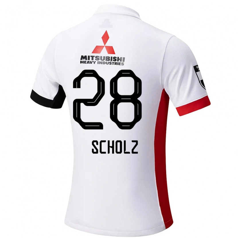Danxen Mænd Alexander Scholz #28 Rød Hvid Udebane Spillertrøjer 2025/26 Trøje T-Shirt
