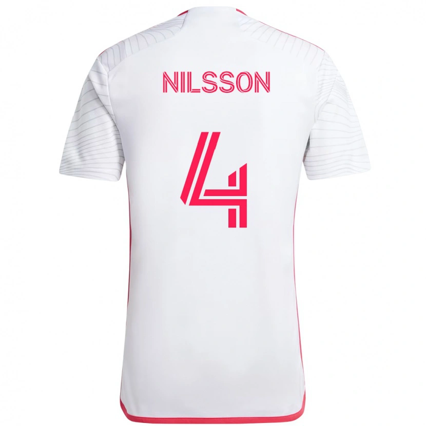 Danxen Kvinder Joakim Nilsson #4 Magenta Hvid Udebane Spillertrøjer 2025/26 Trøje T-Shirt