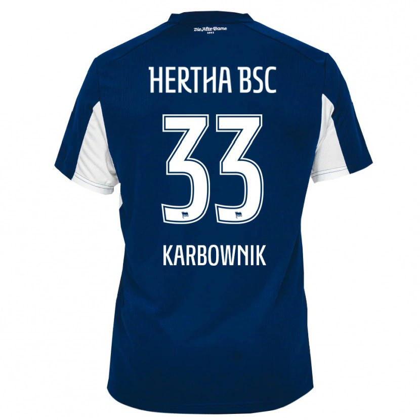 Danxen Kvinder Michal Karbownik #33 Hvid Blå Hjemmebane Spillertrøjer 2025/26 Trøje T-Shirt