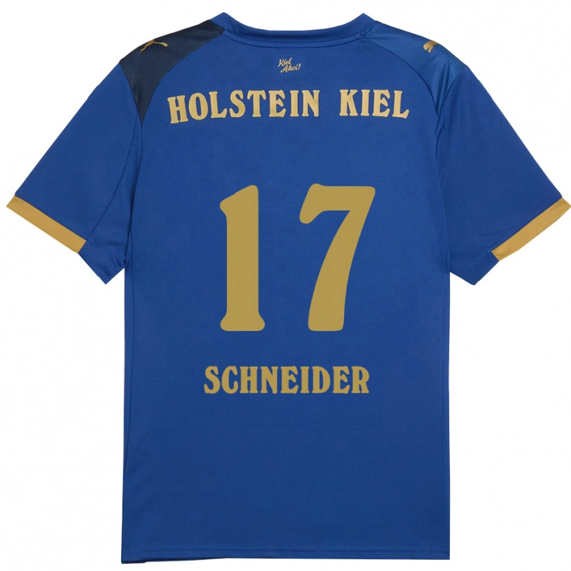Danxen Kvinder Aaron Schneider #17 Blå Guld Hjemmebane Spillertrøjer 2025/26 Trøje T-Shirt