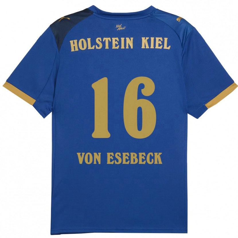 Danxen Kvinder Oskar Von Esebeck #16 Blå Guld Hjemmebane Spillertrøjer 2025/26 Trøje T-Shirt
