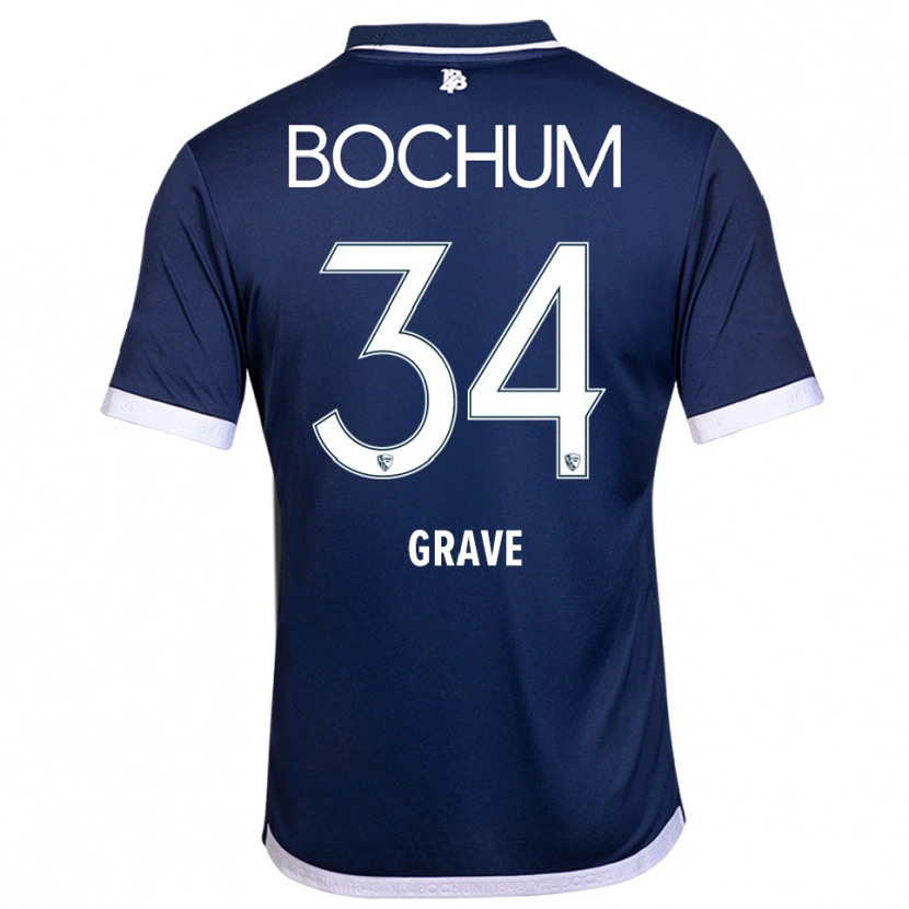Danxen Kvinder Paul Grave #34 Navy Hvid Hjemmebane Spillertrøjer 2025/26 Trøje T-Shirt
