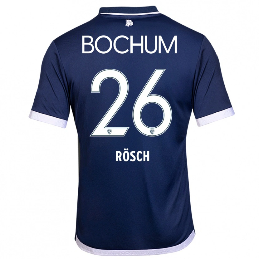 Danxen Kvinder Romario Rösch #26 Navy Hvid Hjemmebane Spillertrøjer 2025/26 Trøje T-Shirt