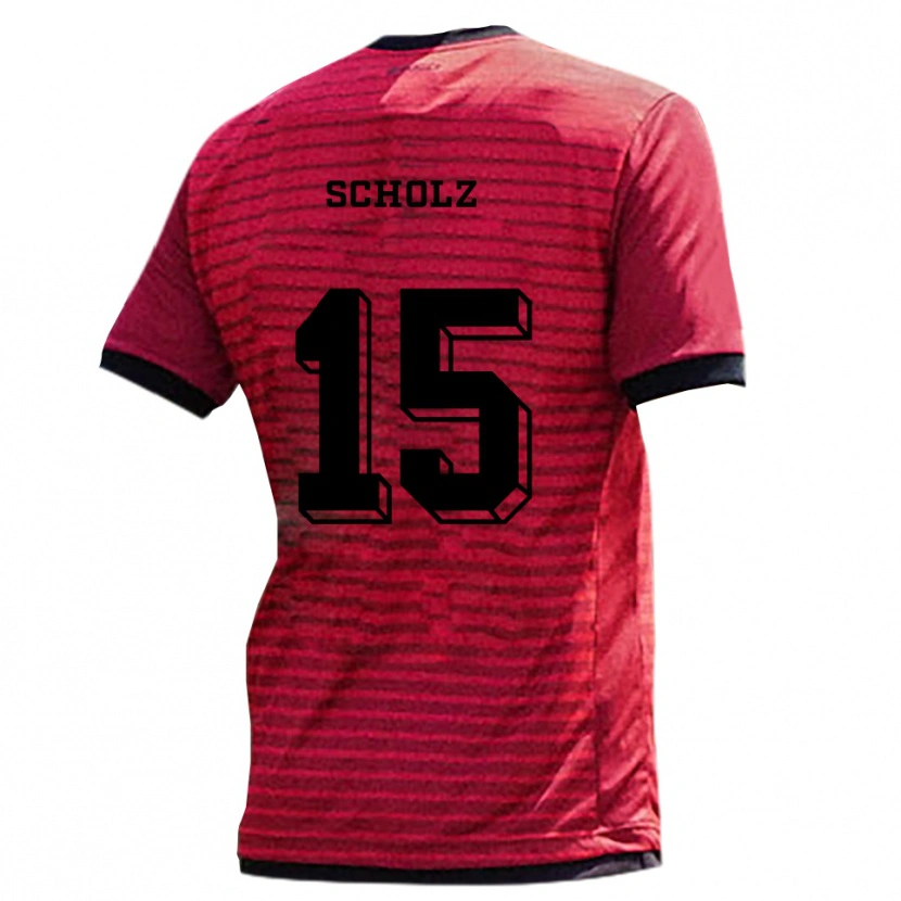 Danxen Kvinder Jonas Scholz #15 Rød Sort Hjemmebane Spillertrøjer 2025/26 Trøje T-Shirt