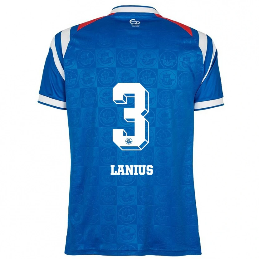 Danxen Kvinder Dominik Lanius #3 Blå Hvid Rød Hjemmebane Spillertrøjer 2025/26 Trøje T-Shirt