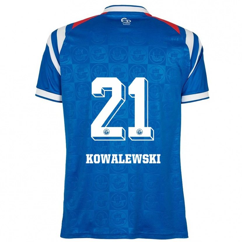 Danxen Kvinder Oskar Kowalewski #21 Blå Hvid Rød Hjemmebane Spillertrøjer 2025/26 Trøje T-Shirt