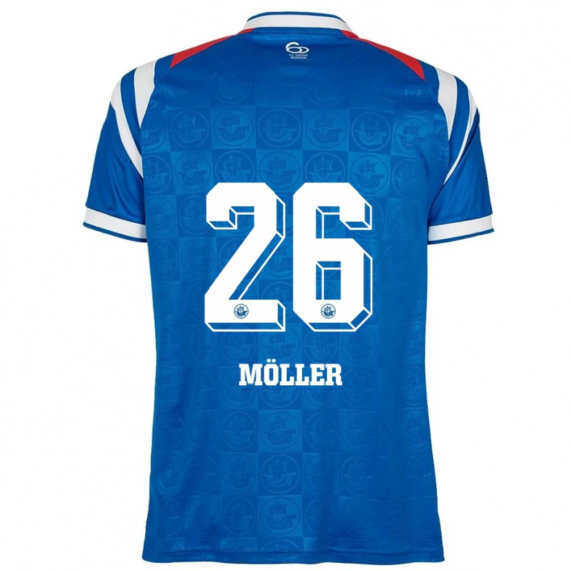 Danxen Kvinder Andreas Möller #26 Blå Hvid Rød Hjemmebane Spillertrøjer 2025/26 Trøje T-Shirt