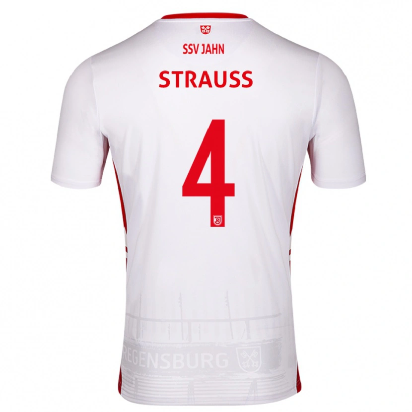 Danxen Kvinder Felix Strauss #4 Hvid Rød Hjemmebane Spillertrøjer 2025/26 Trøje T-Shirt
