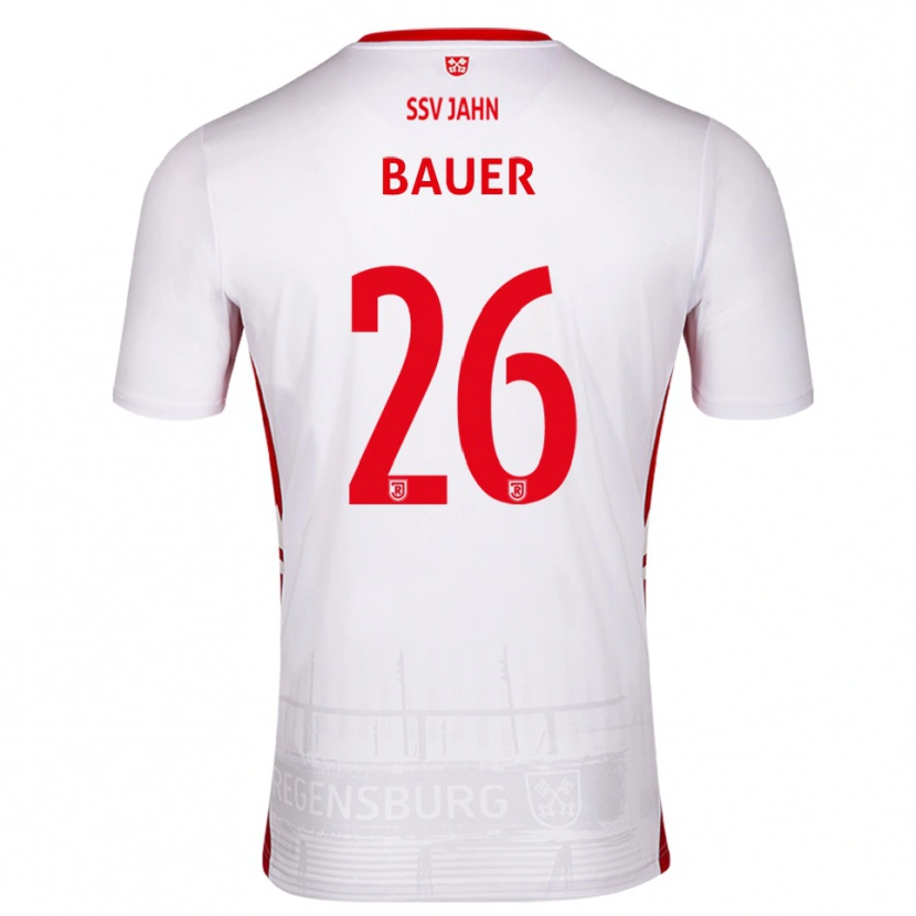 Danxen Kvinder Benedikt Bauer #26 Hvid Rød Hjemmebane Spillertrøjer 2025/26 Trøje T-Shirt