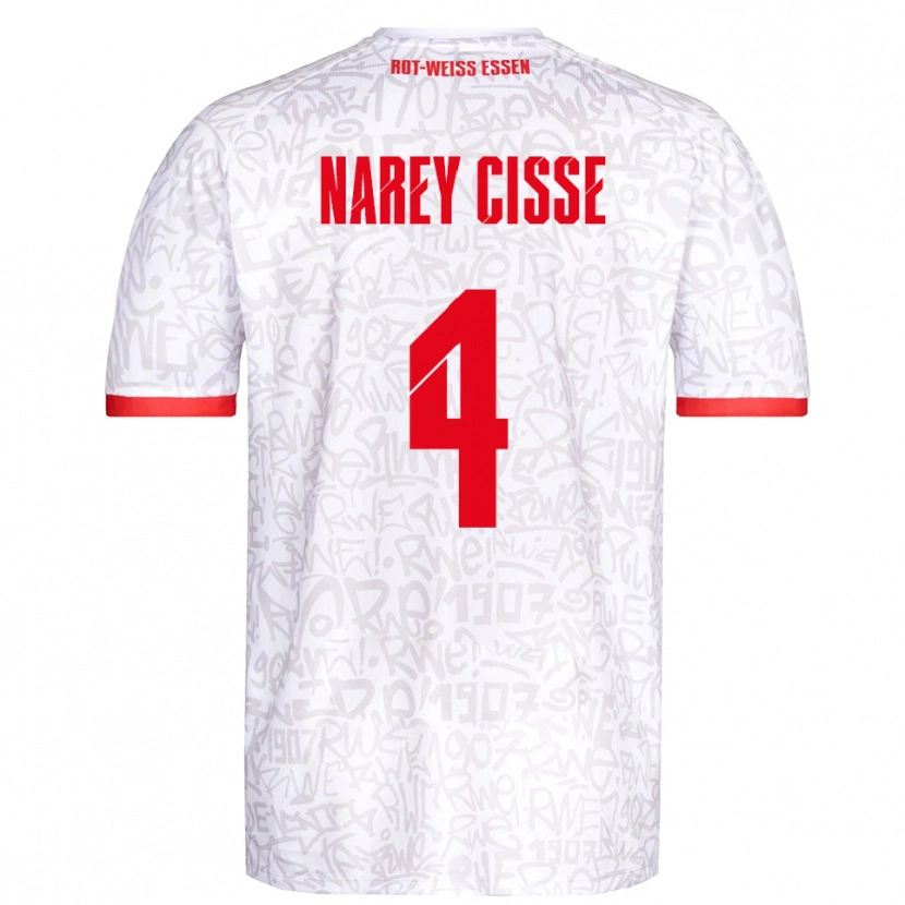 Danxen Kvinder Ibrahim Narey Cisse #4 Hvid Rød Hjemmebane Spillertrøjer 2025/26 Trøje T-Shirt