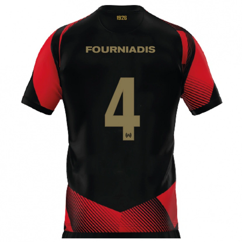 Danxen Kvinder Linos Fourniadis #4 Sort Rød Hjemmebane Spillertrøjer 2025/26 Trøje T-Shirt