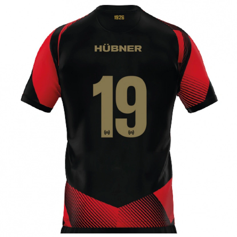 Danxen Kvinder Florian Hübner #19 Sort Rød Hjemmebane Spillertrøjer 2025/26 Trøje T-Shirt