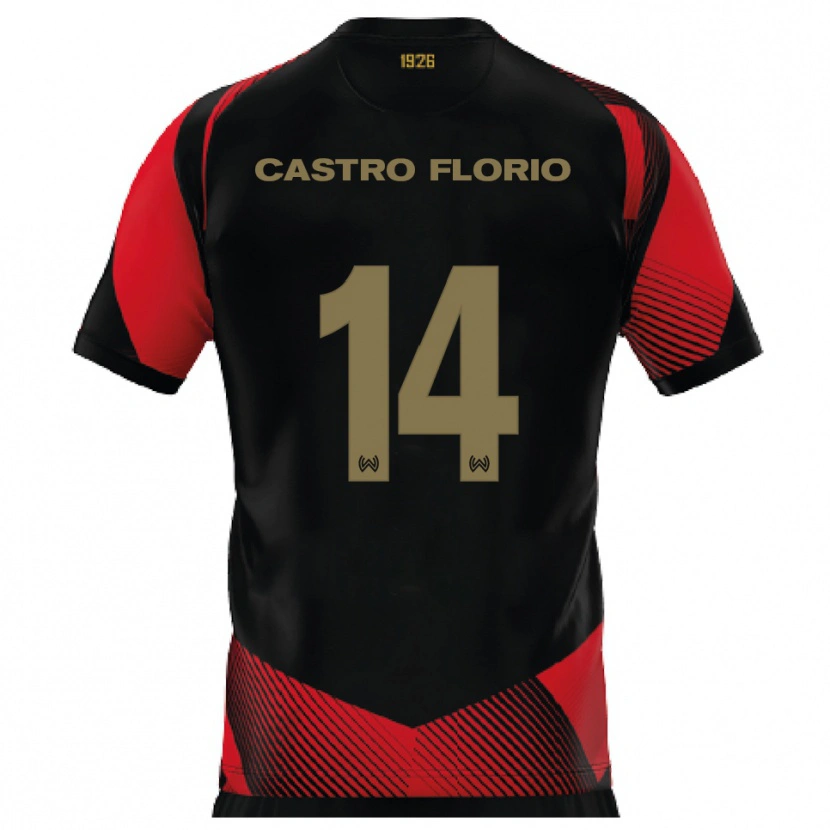 Danxen Kvinder Giancarlo Castro Florio #14 Sort Rød Hjemmebane Spillertrøjer 2025/26 Trøje T-Shirt