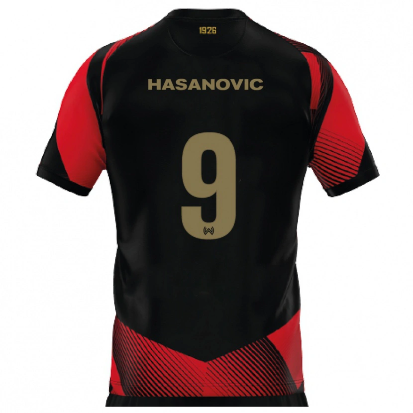 Danxen Kvinder Karim Hasanovic #9 Sort Rød Hjemmebane Spillertrøjer 2025/26 Trøje T-Shirt