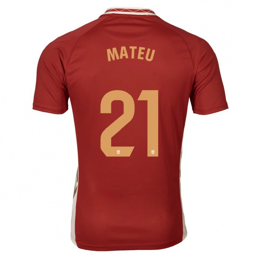 Danxen Kvinder Marc Mateu #21 Burgundy Guld Udebane Spillertrøjer 2025/26 Trøje T-Shirt