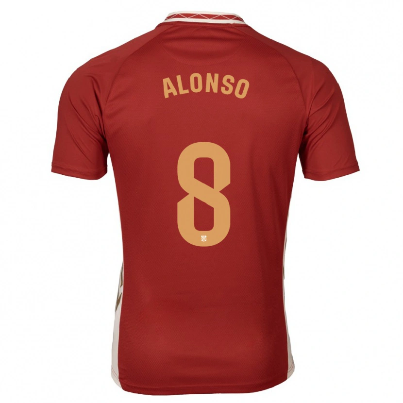 Danxen Kvinder Javi Alonso #8 Burgundy Guld Udebane Spillertrøjer 2025/26 Trøje T-Shirt
