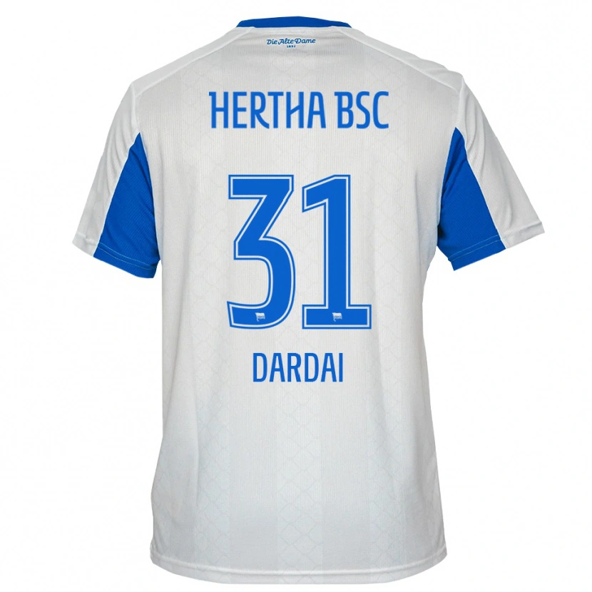 Danxen Kvinder Márton Dárdai #31 Hvid Blå Udebane Spillertrøjer 2025/26 Trøje T-Shirt