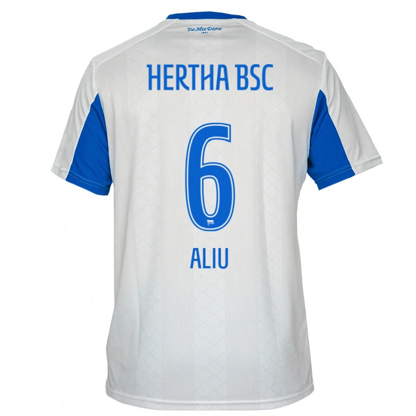 Danxen Kvinder Lorent Aliu #6 Hvid Blå Udebane Spillertrøjer 2025/26 Trøje T-Shirt
