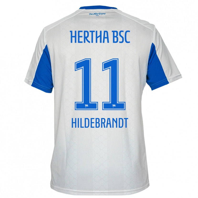 Danxen Kvinder Niklas Hildebrandt #11 Hvid Blå Udebane Spillertrøjer 2025/26 Trøje T-Shirt