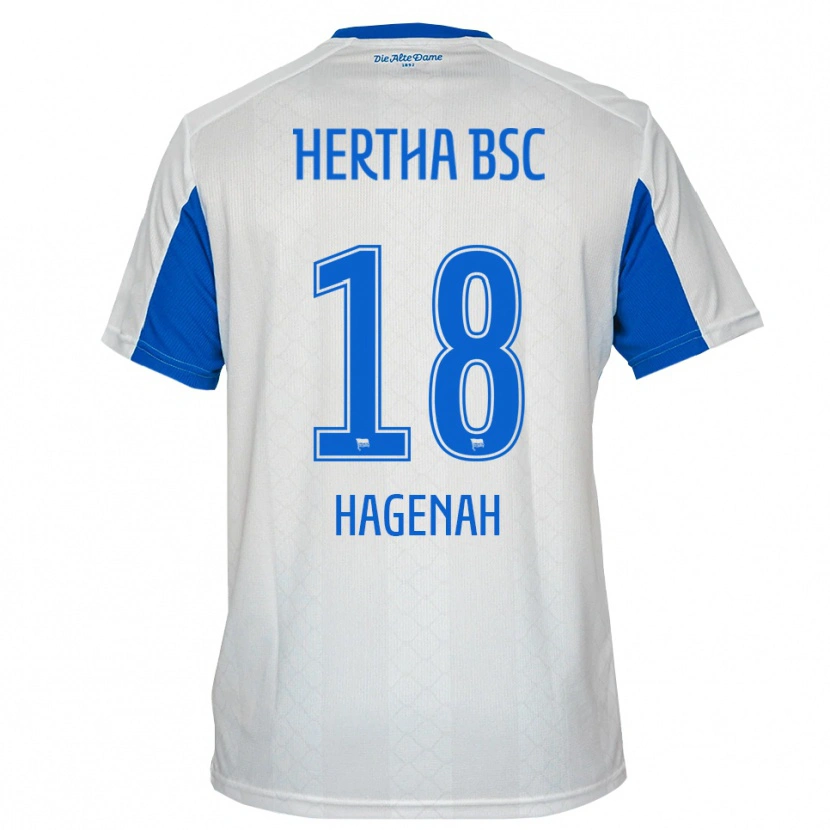 Danxen Kvinder Simon Hagenah #18 Hvid Blå Udebane Spillertrøjer 2025/26 Trøje T-Shirt