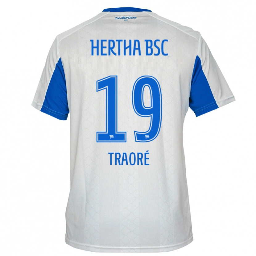 Danxen Kvinder Anthony Traoré #19 Hvid Blå Udebane Spillertrøjer 2025/26 Trøje T-Shirt