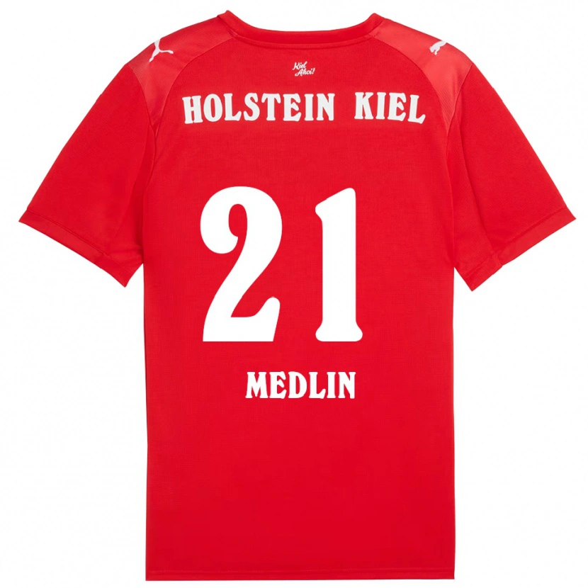 Danxen Kvinder Caspar Medlin #21 Rød Blå Udebane Spillertrøjer 2025/26 Trøje T-Shirt