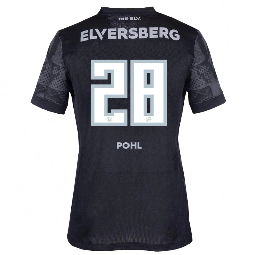 Danxen Kvinder Jonas Pohl #28 Sort Grå Udebane Spillertrøjer 2025/26 Trøje T-Shirt