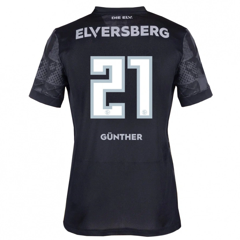 Danxen Kvinder Lasse Günther #21 Sort Grå Udebane Spillertrøjer 2025/26 Trøje T-Shirt