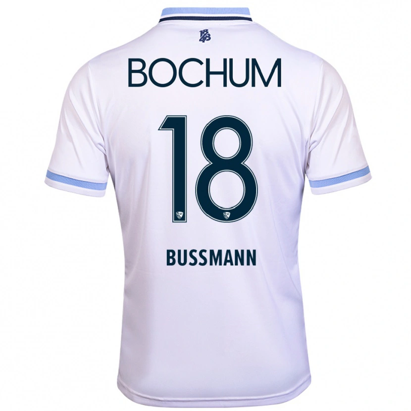 Danxen Kvinder Benjamin Bußmann #18 Hvid Himmelblå Udebane Spillertrøjer 2025/26 Trøje T-Shirt