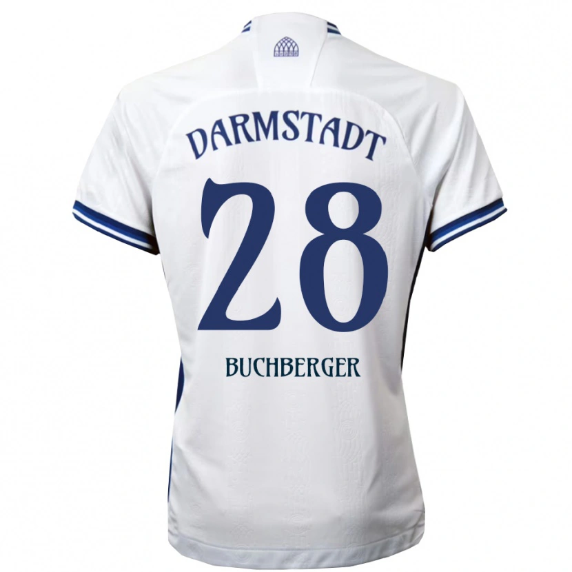 Danxen Kvinder Jonas Buchberger #28 Hvid Blå Udebane Spillertrøjer 2025/26 Trøje T-Shirt