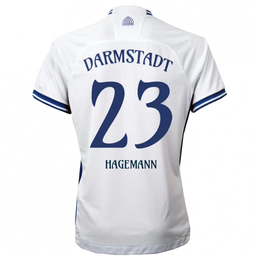 Danxen Kvinder Emil Hagemann #23 Hvid Blå Udebane Spillertrøjer 2025/26 Trøje T-Shirt