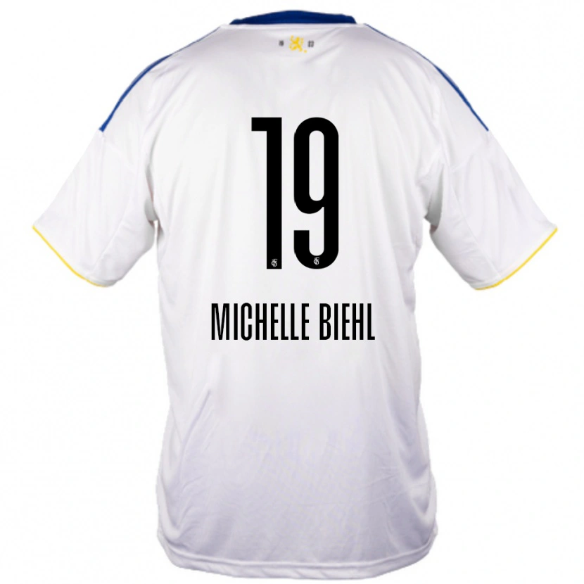Danxen Kvinder Leonie Michelle Biehl #19 Hvid Blå Gul Udebane Spillertrøjer 2025/26 Trøje T-Shirt