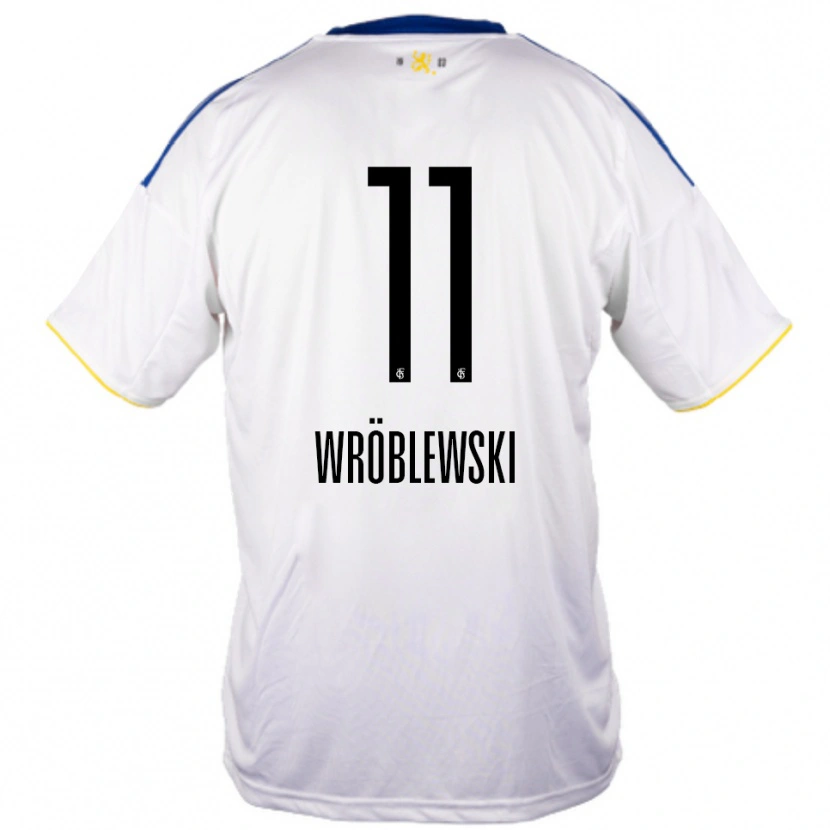 Danxen Kvinder Lukas Wröblewski #11 Hvid Blå Gul Udebane Spillertrøjer 2025/26 Trøje T-Shirt