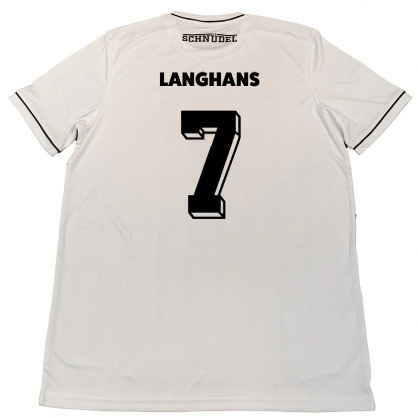 Danxen Kvinder Leonard Langhans #7 Hvid Sort Udebane Spillertrøjer 2025/26 Trøje T-Shirt