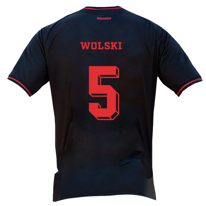 Danxen Kvinder Lea Wolski #5 Sort Rød Hvid Udebane Spillertrøjer 2025/26 Trøje T-Shirt