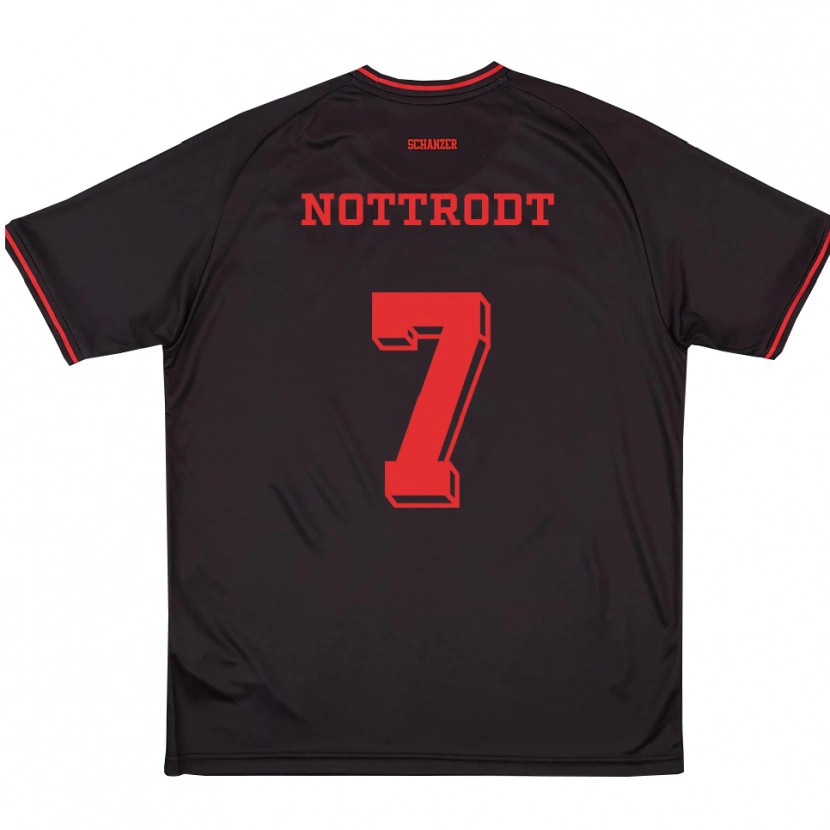 Danxen Kvinder Justin Nottrodt #7 Sort Rød Hvid Udebane Spillertrøjer 2025/26 Trøje T-Shirt