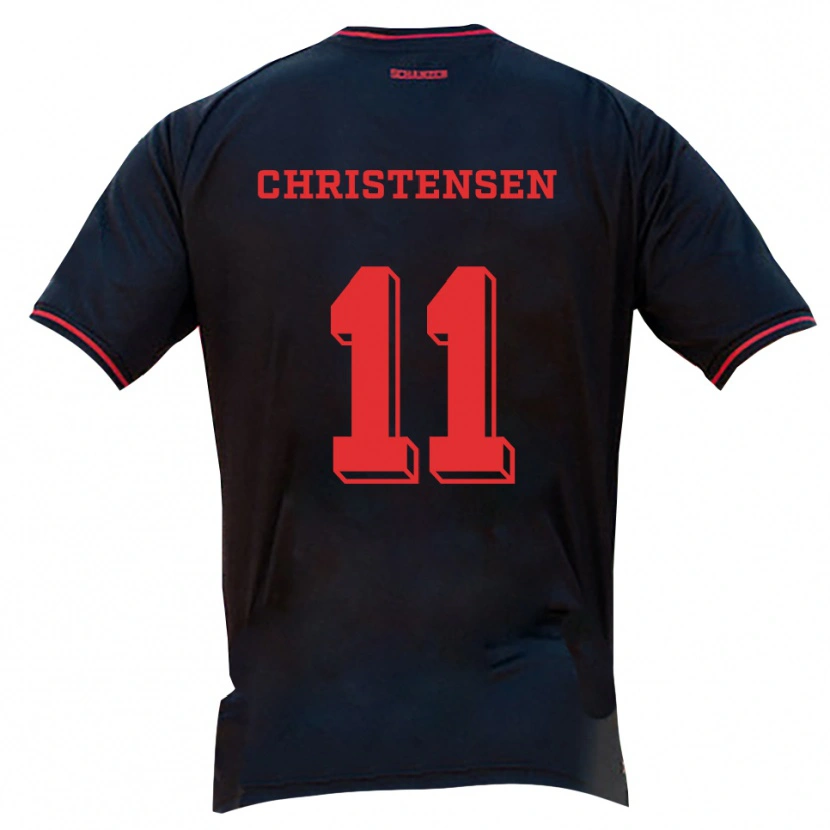 Danxen Kvinder Frederik Christensen #11 Sort Rød Hvid Udebane Spillertrøjer 2025/26 Trøje T-Shirt