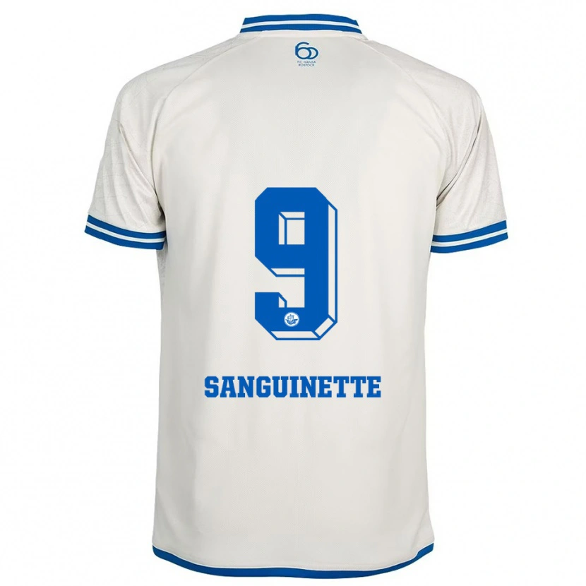 Danxen Kvinder Pierre Sanguinette #9 Hvid Blå Udebane Spillertrøjer 2025/26 Trøje T-Shirt