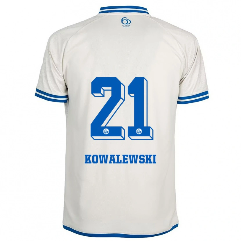 Danxen Kvinder Oskar Kowalewski #21 Hvid Blå Udebane Spillertrøjer 2025/26 Trøje T-Shirt