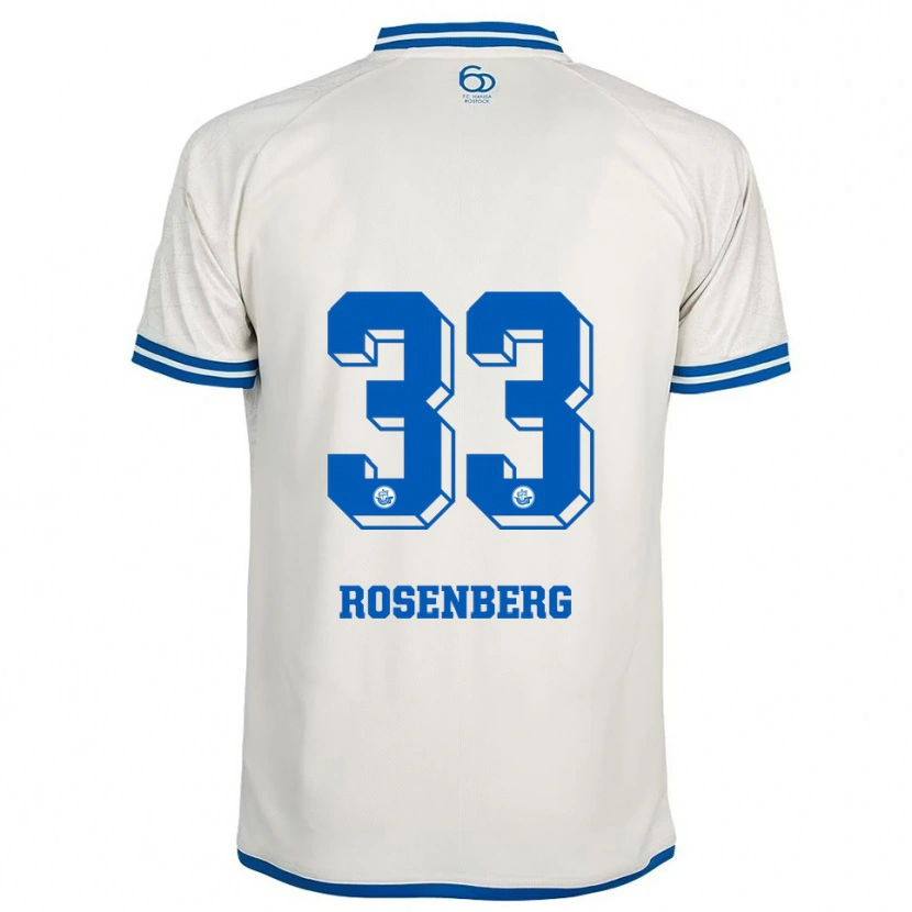 Danxen Kvinder Moritz Rosenberg #33 Hvid Blå Udebane Spillertrøjer 2025/26 Trøje T-Shirt