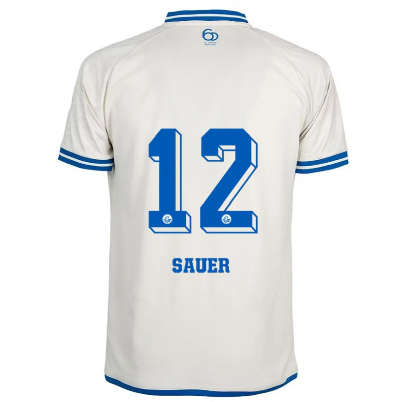 Danxen Kvinder John-Lukas Sauer #12 Hvid Blå Udebane Spillertrøjer 2025/26 Trøje T-Shirt