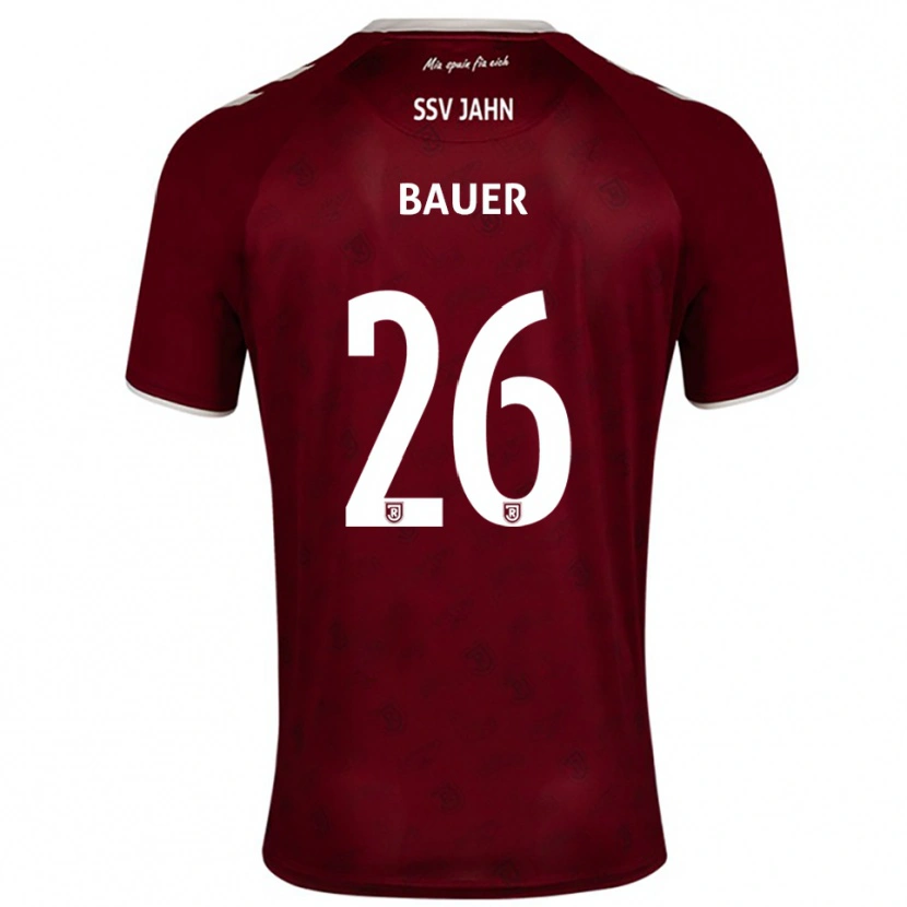 Danxen Kvinder Benedikt Bauer #26 Burgundy Hvid Udebane Spillertrøjer 2025/26 Trøje T-Shirt