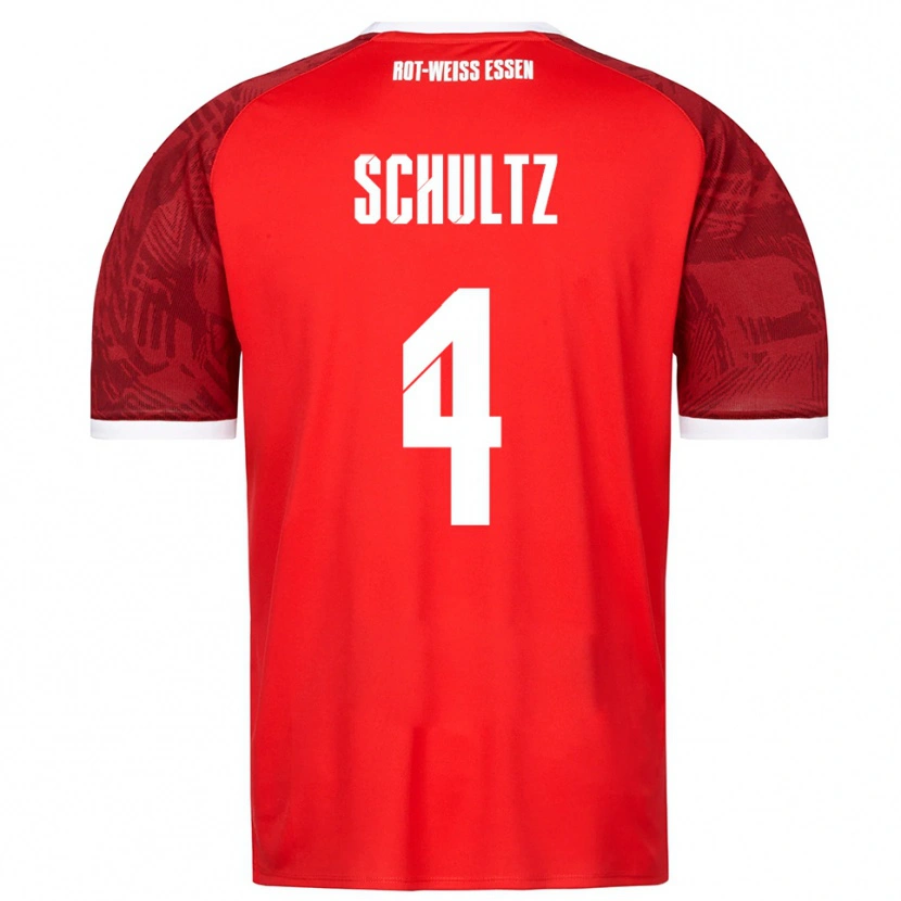 Danxen Kvinder Michael Schultz #4 Rød Burgundy Hvid Udebane Spillertrøjer 2025/26 Trøje T-Shirt