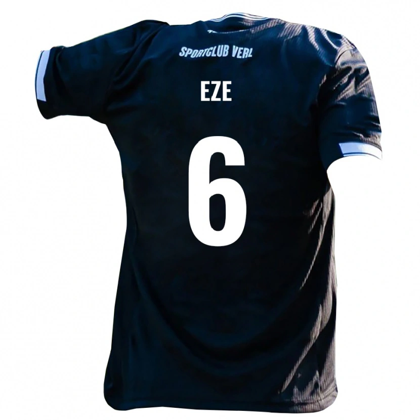 Danxen Kvinder Joshua Eze #6 Sort Hvid Udebane Spillertrøjer 2025/26 Trøje T-Shirt