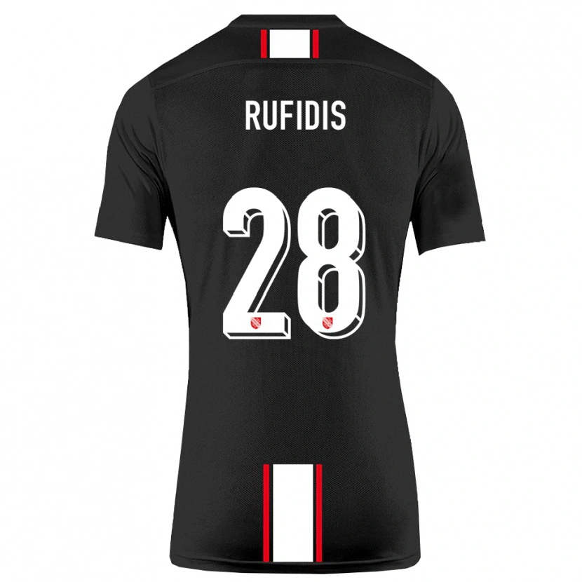 Danxen Kvinder Julian Rufidis #28 Sort Hvid Udebane Spillertrøjer 2025/26 Trøje T-Shirt