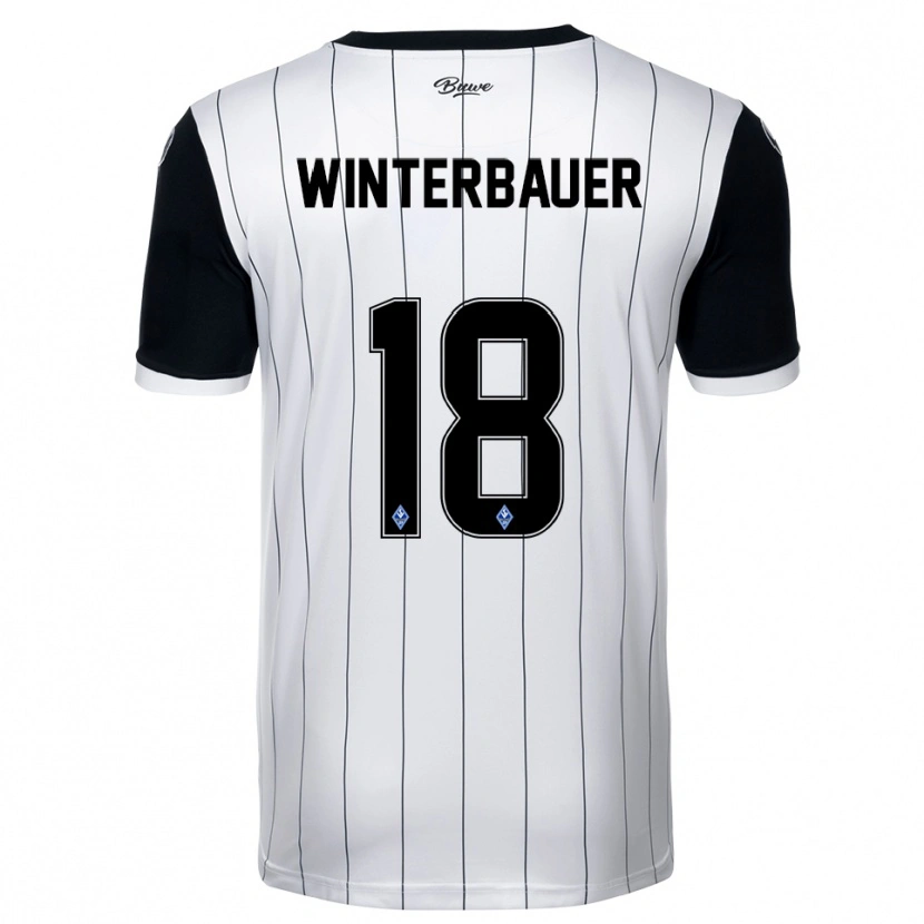 Danxen Kvinder Jan Winterbauer #18 Hvid Sort Udebane Spillertrøjer 2025/26 Trøje T-Shirt