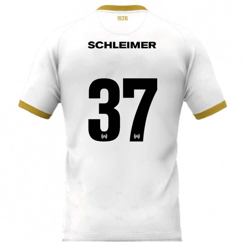 Danxen Kvinder Lukas Schleimer #37 Hvid Guld Udebane Spillertrøjer 2025/26 Trøje T-Shirt