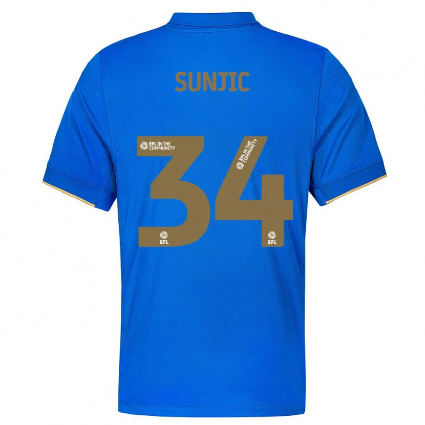 Danxen Børn Ivan Sunjic #34 Blå Guld Hjemmebane Spillertrøjer 2025/26 Trøje T-Shirt