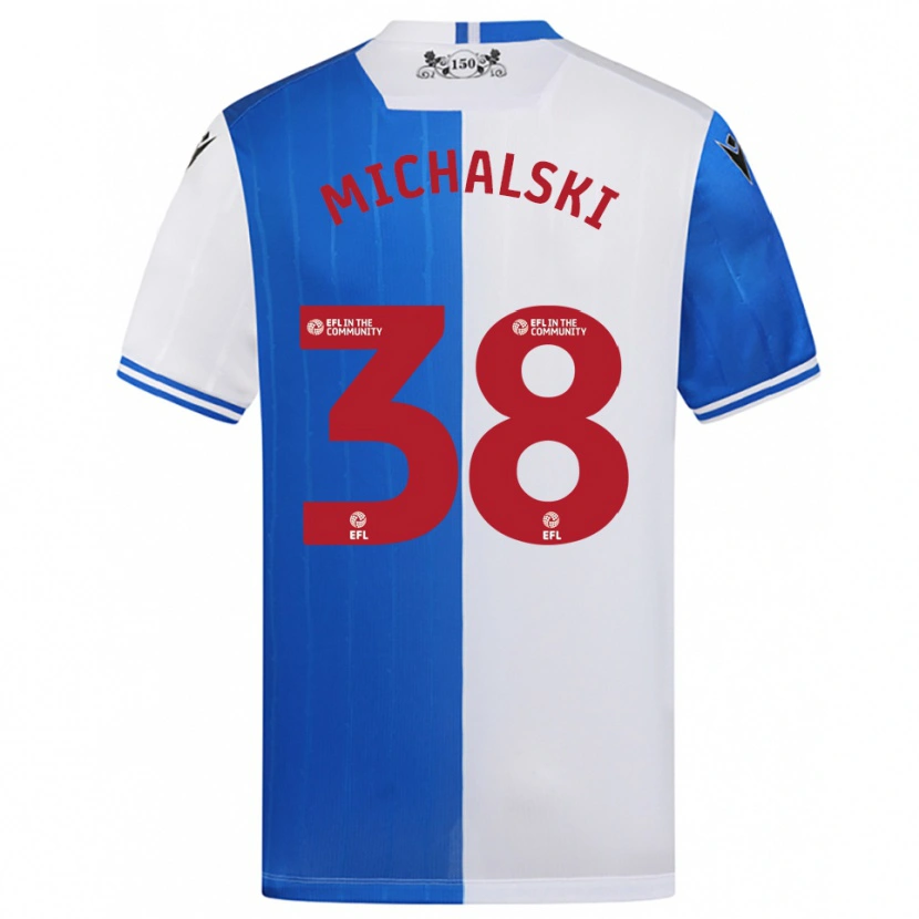 Danxen Børn Nicholas Michalski #38 Blå Hvid Hjemmebane Spillertrøjer 2025/26 Trøje T-Shirt