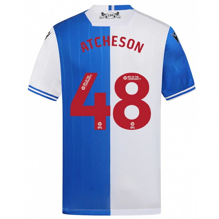 Danxen Børn Tom Atcheson #48 Blå Hvid Hjemmebane Spillertrøjer 2025/26 Trøje T-Shirt